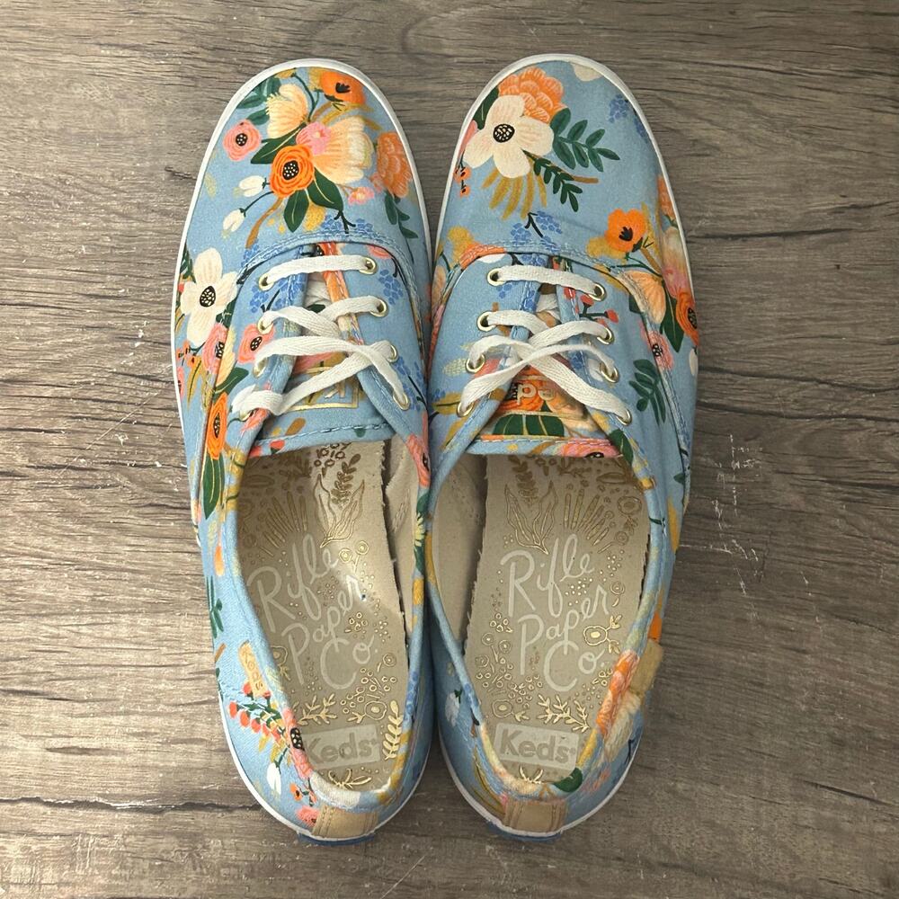 Keds Champion X Rifle Paper Co Women’s Casual Comfort Shoes Size 8.5 Floral Blue - Picture 6 of 8